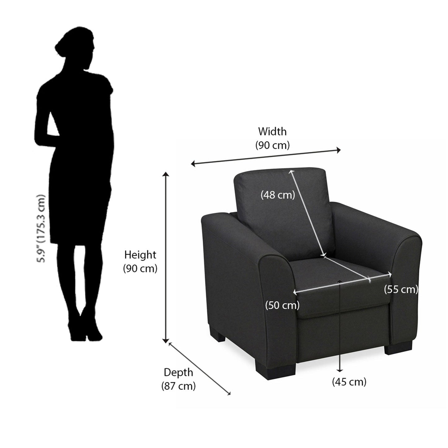 Nilkamal Array 1 Seater Mike Arm Sofa (Dark Grey)