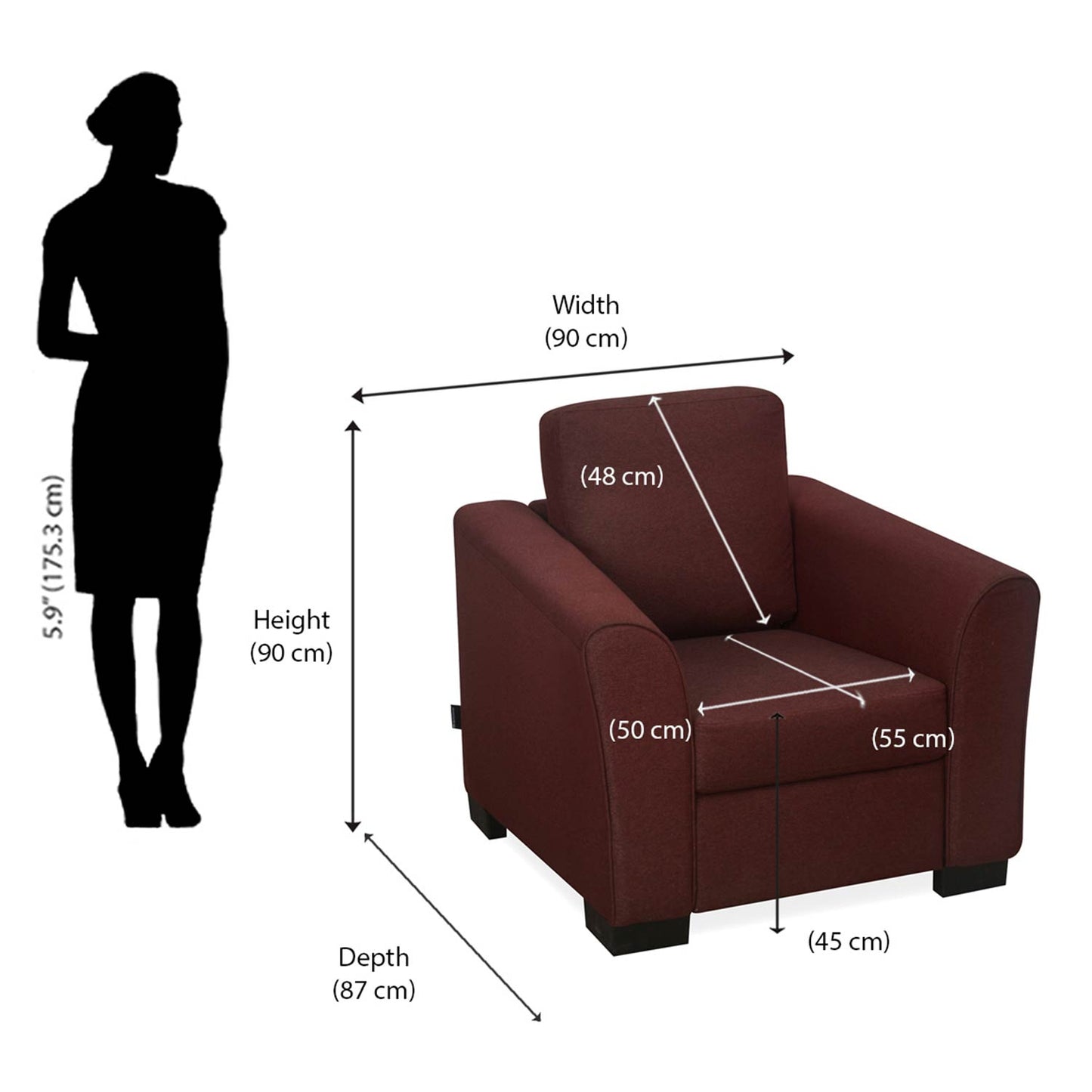 Nilkamal Array 1 Seater Mike Arm Sofa (Maroon)