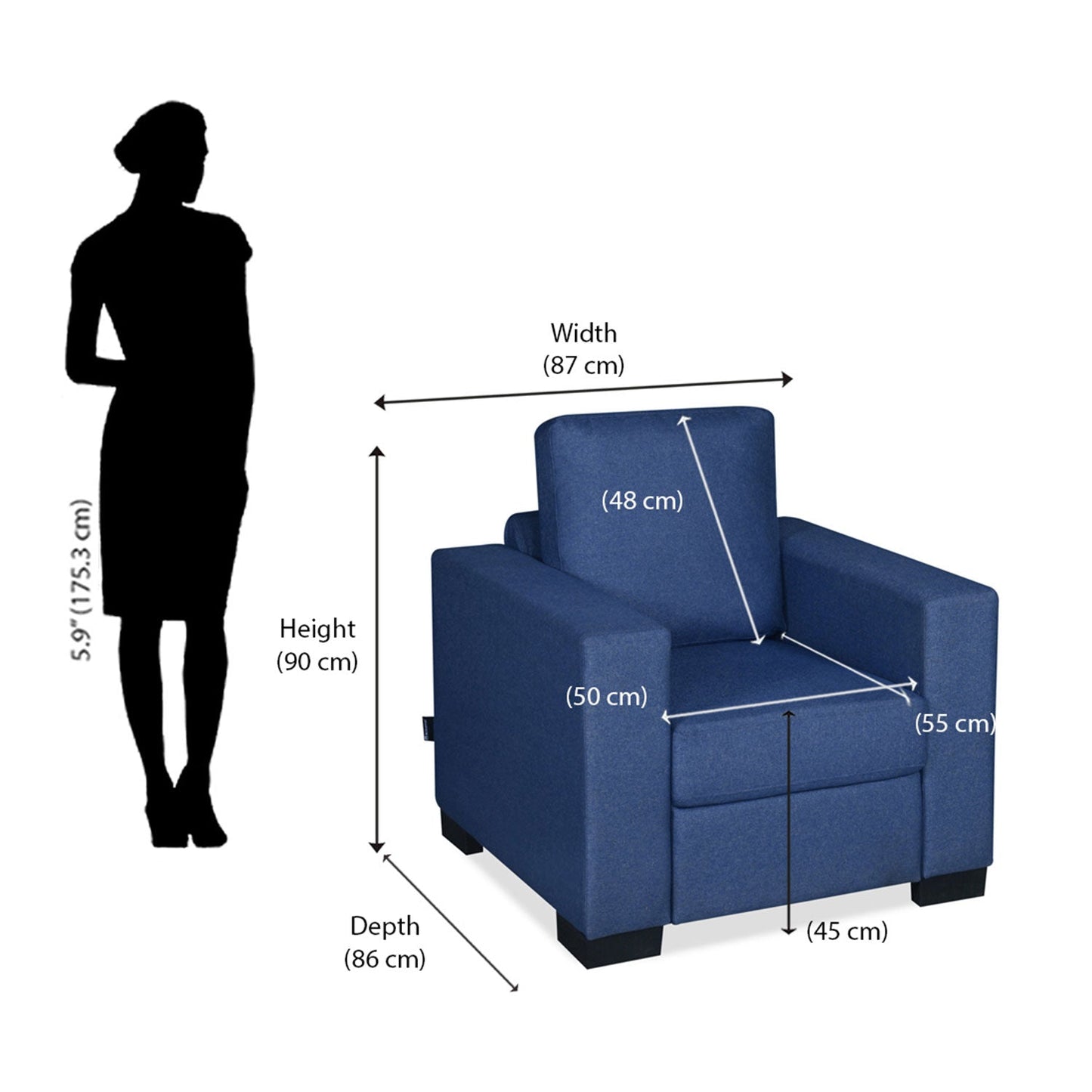 Nilkamal Array 1 Seater Ron Arm Sofa (Blue)