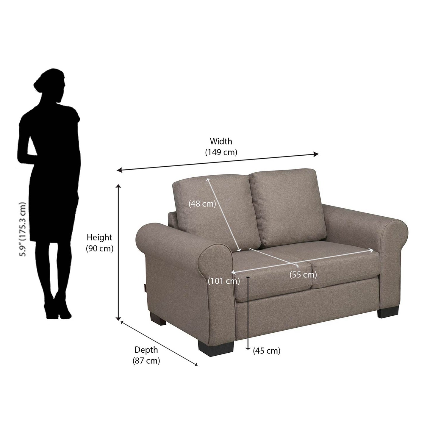 Nilkamal Array 2 Seater Bill Arm Sofa (Light Brown)