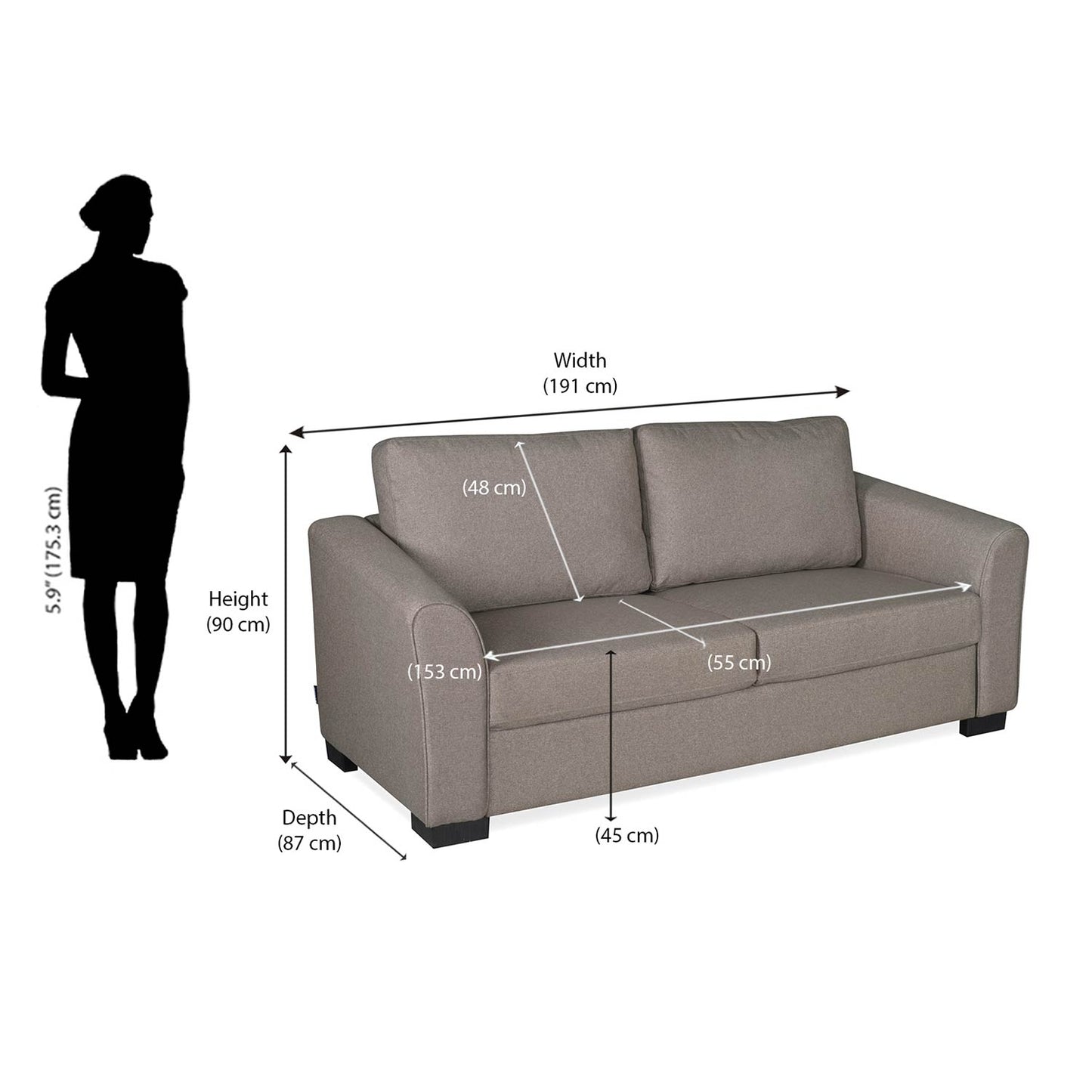 Nilkamal Array 3 Seater Mike Arm Sofa (Light Brown)