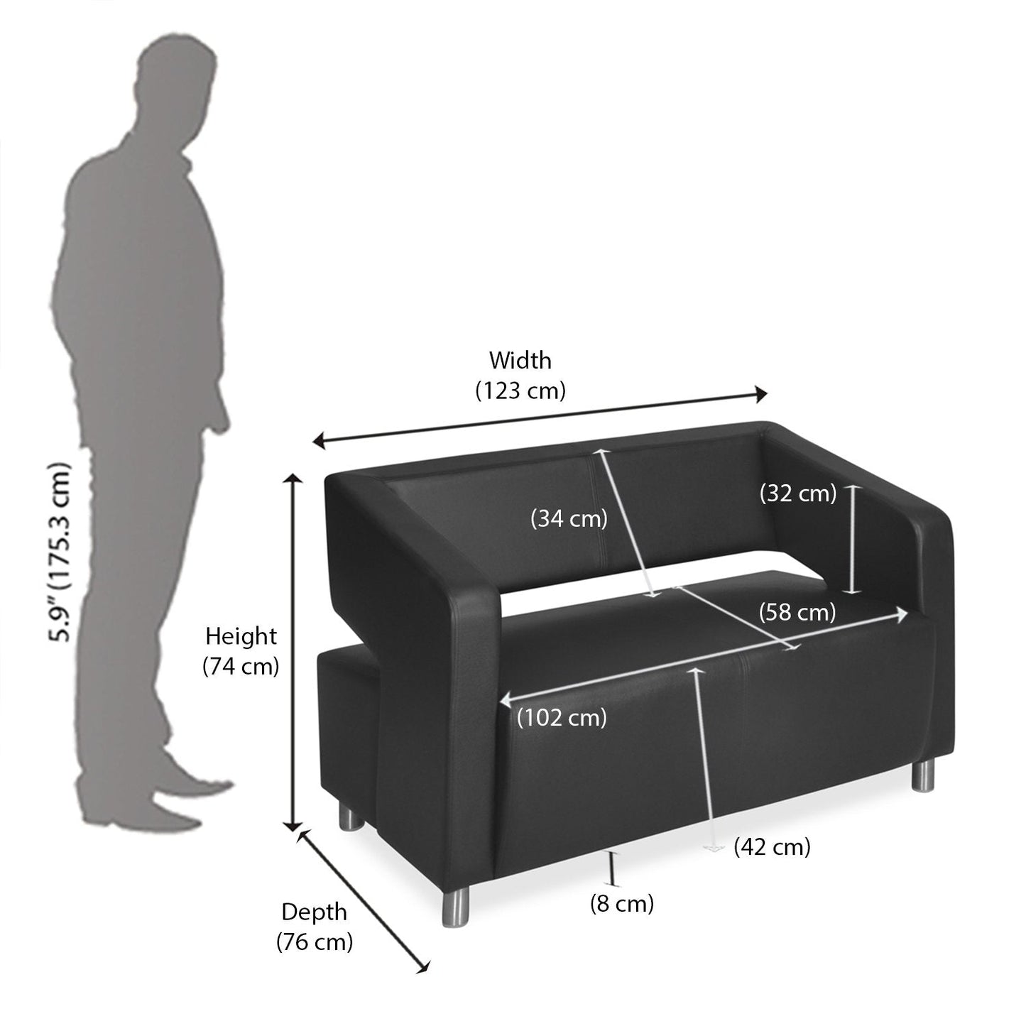 Nilkamal Arrow Leatherette 2 Seater Sofa (Black)