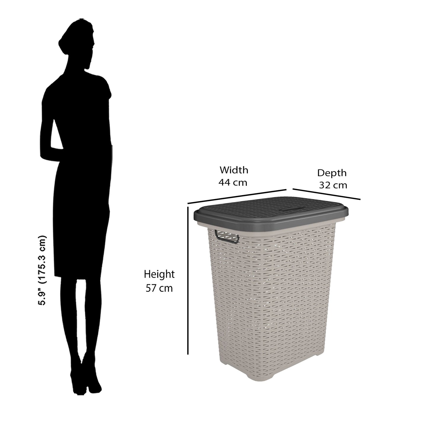 Nilkamal Elegance Laundry Basket 50 Litre with Lid (Silky Grey & Charcoal Grey)