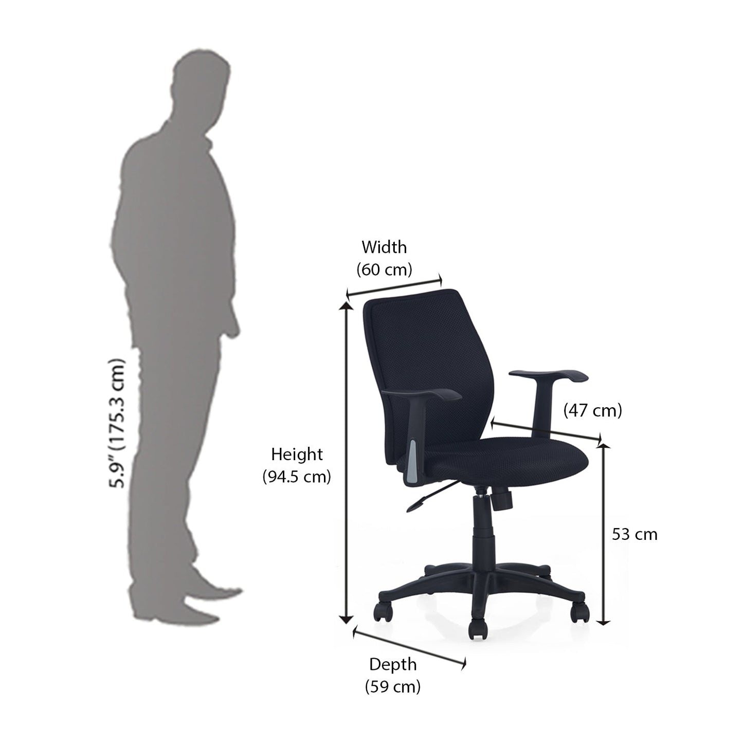 Nilkamal Blaze Mid Back Chair (Black)