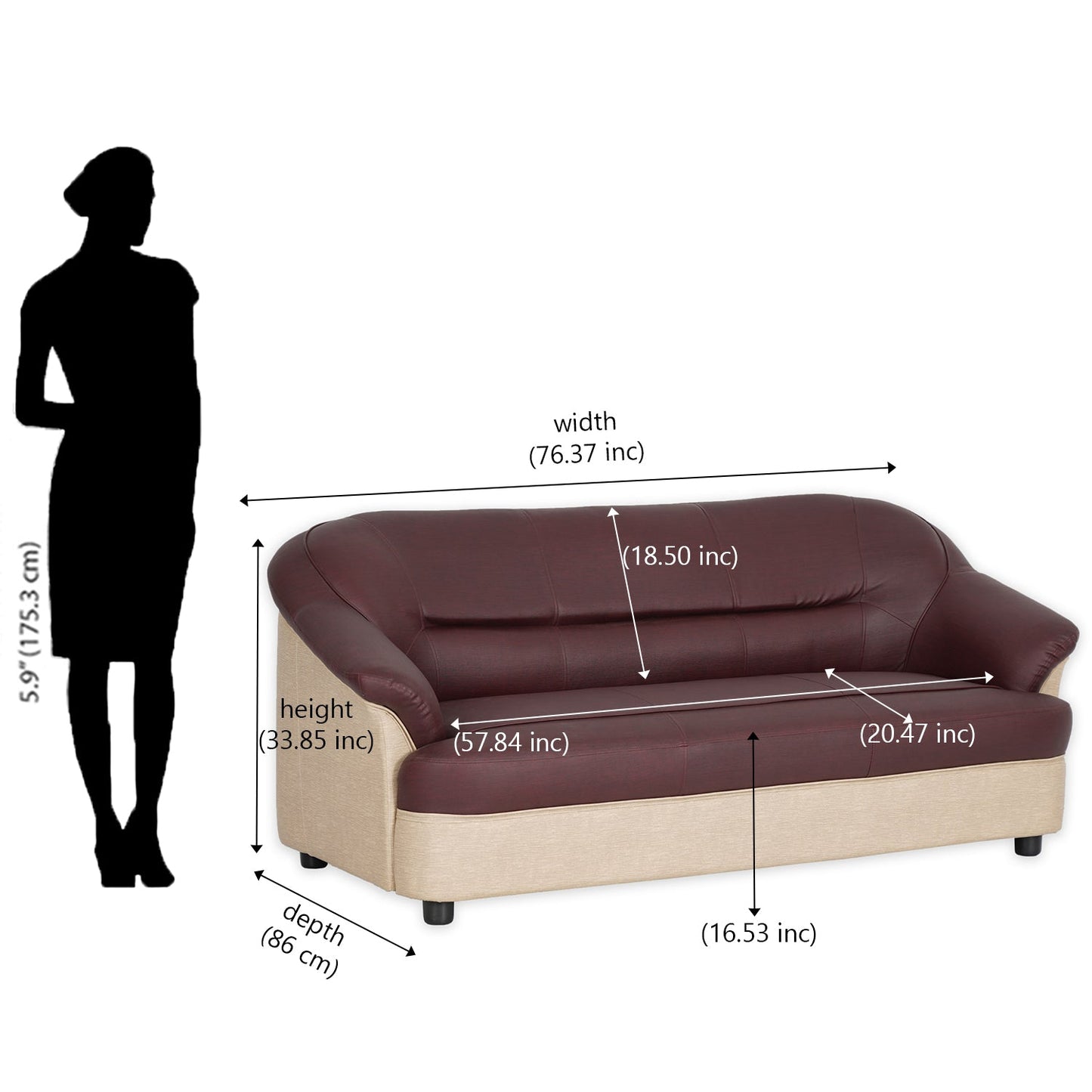 Nilkamal Bright 3 Seater Sofa (Maroon Beige)