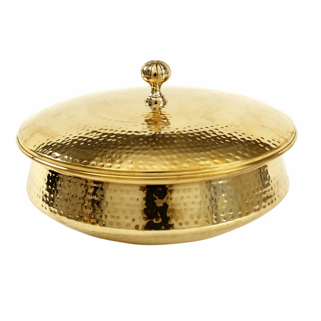 மூடியுடன் கூடிய பித்தளை சுத்தியல் லகான் - பாரம்பரிய சமையல் பானை (4 அளவுகள்)