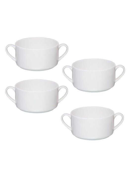 Clay Craft Basic Stacko Soupbowl with Handle 4 Piece Plain White