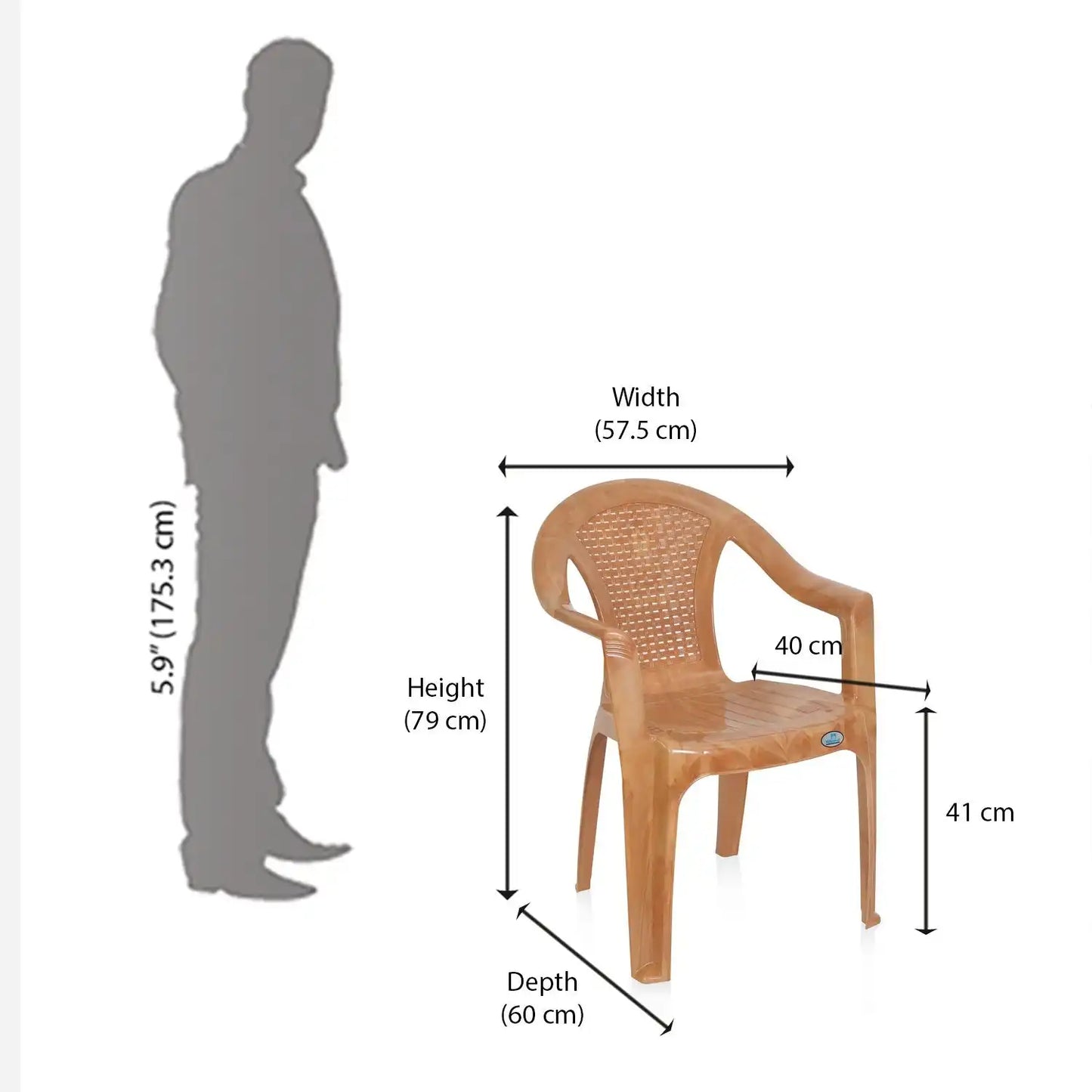 Nilkamal CHR2061 Plastic Arm Chair (Pear Wood)