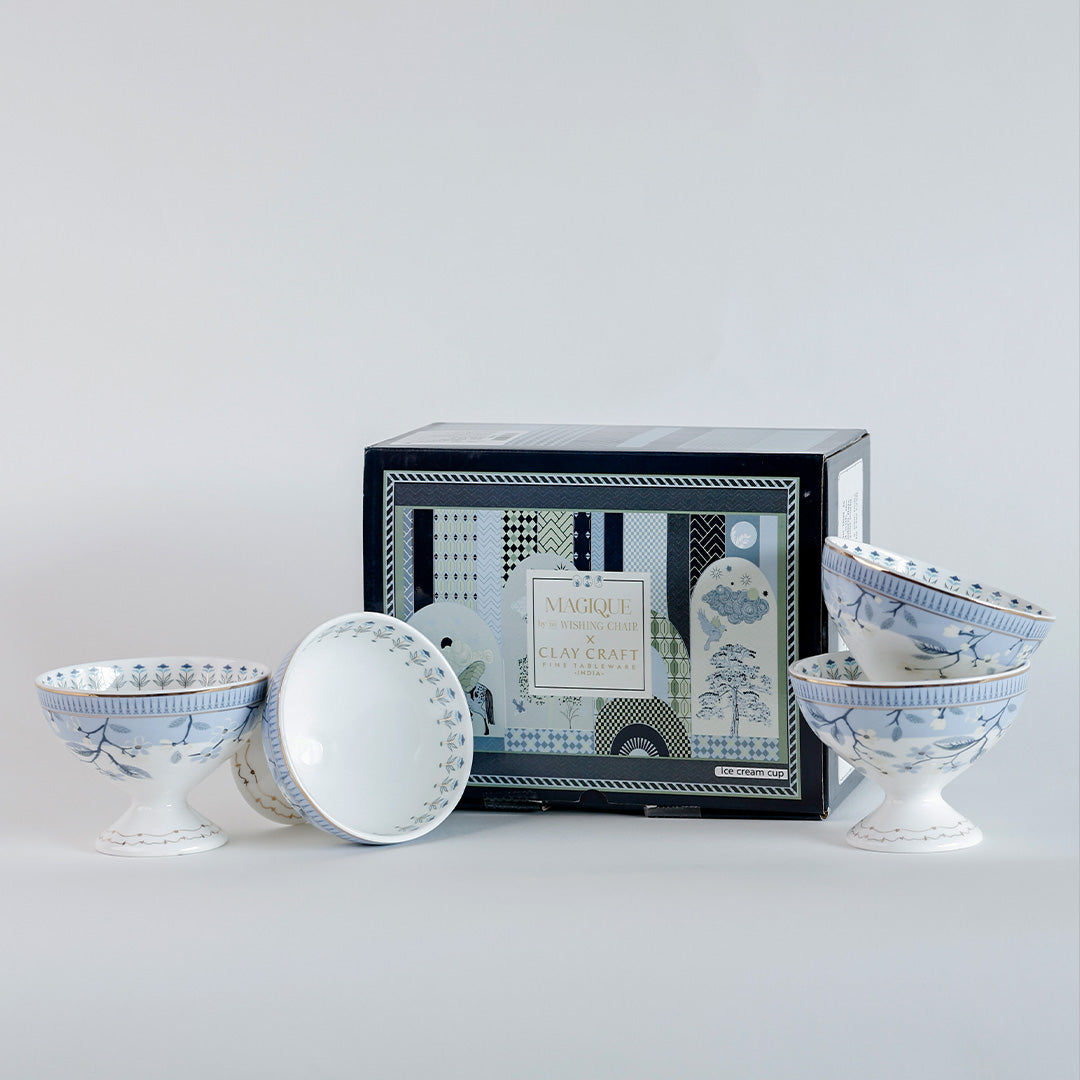 Magique by The Wishing Chair x Clay Craft, River of Flowers Ice Cream Bowls Set of 4, 160 ml (T02)