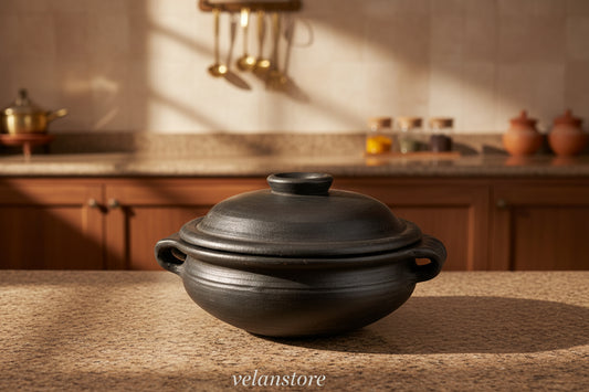 Blackened Clay Uruli With Lid (HOUSE DECOR/COOKING - MEDIUM)
