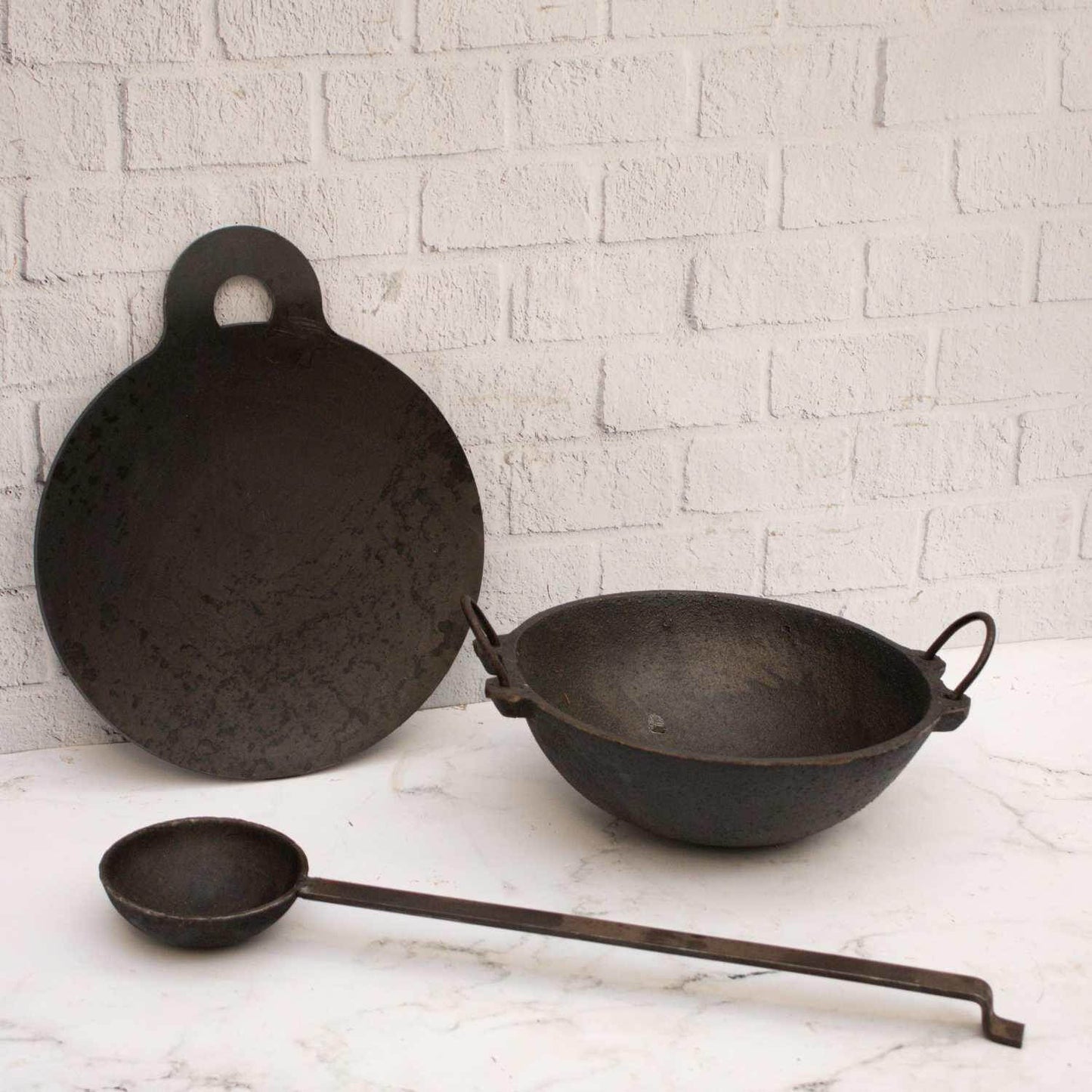 Cast Iron Kadai, Iron Tawa, tadka ladle Combo
