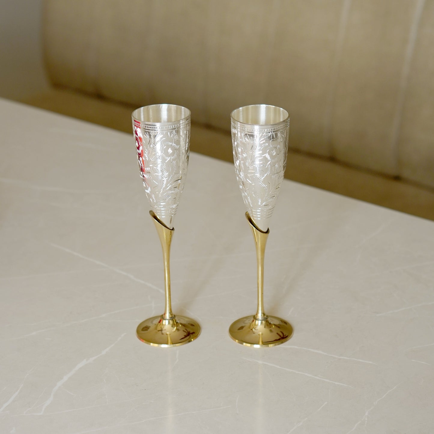 Brass Wine Glasses with Velvet Box