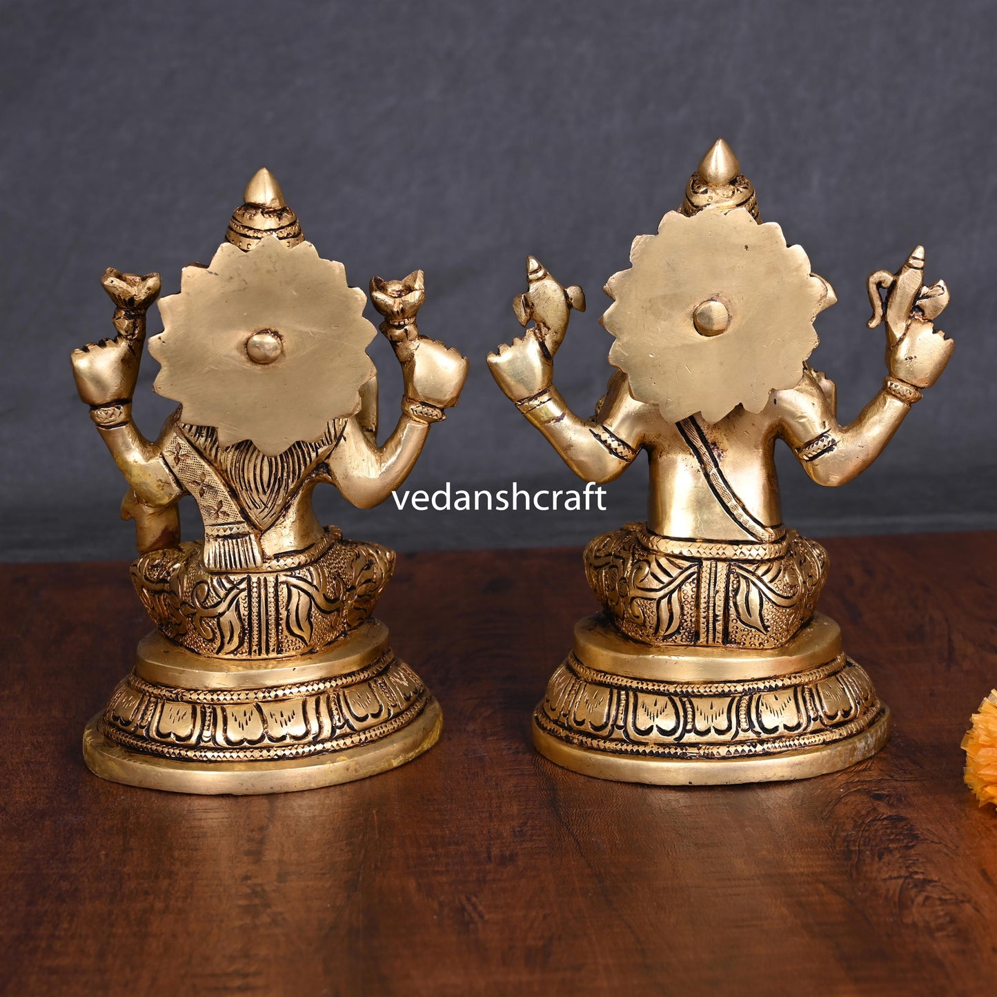 Brass Ganesha And Lakshmi Idols (6.8 Inch)