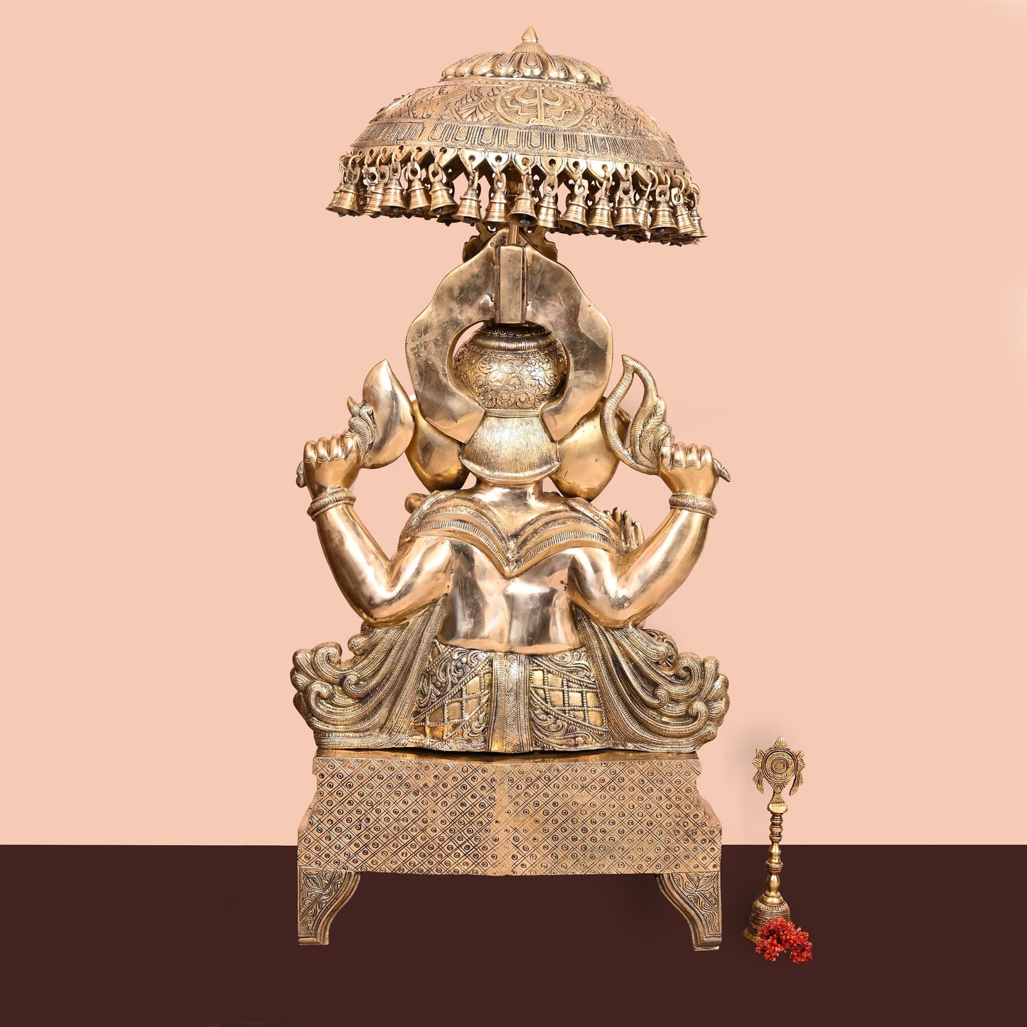 Brass Ganesha On Throne Statue (42.5 Inch)