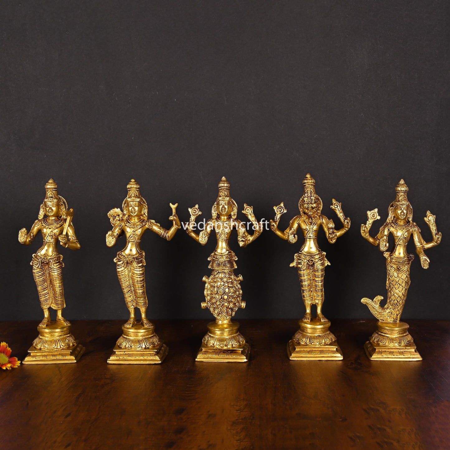Brass Dashavatara / Vishnu Avatar Statue Set (9")