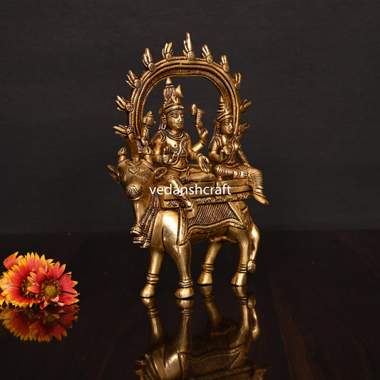 Brass Superfine Shiva Parvati With Nandi Idol (8 Inch)