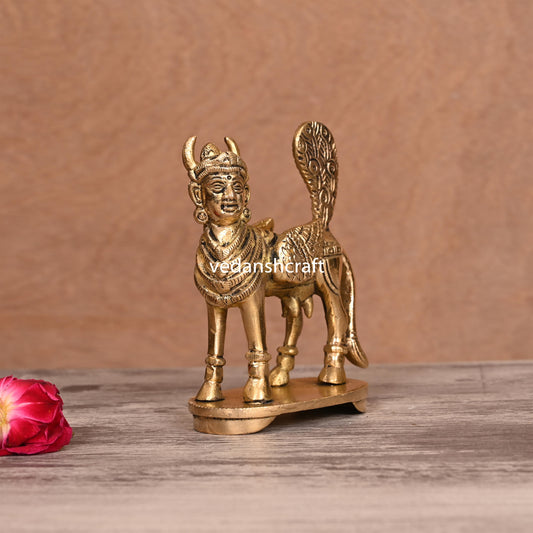 Brass Kamdhenu Cow Idol (4.5 Inch)