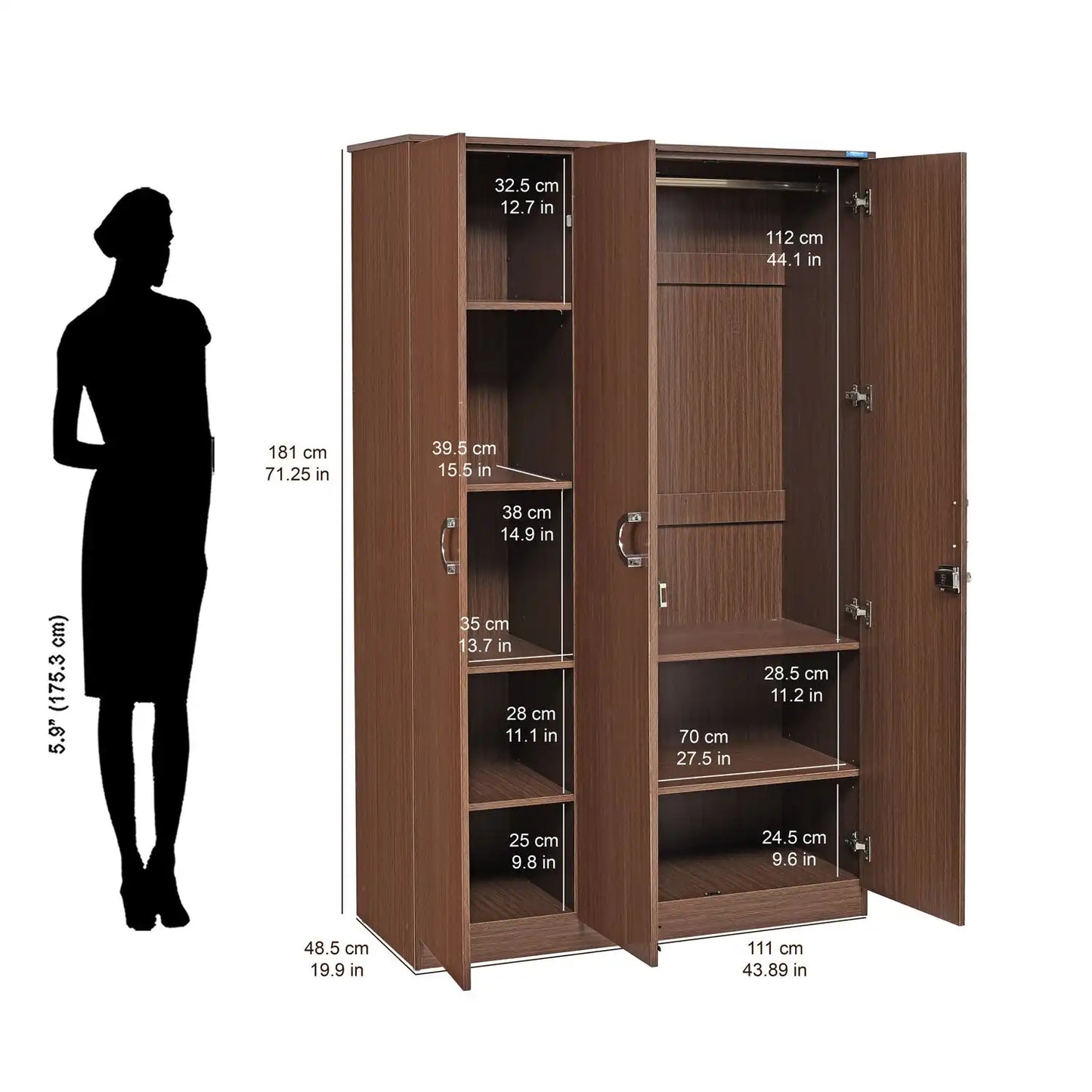 Nilkamal Massif 3 Door Wardrobe (Legno Oak)