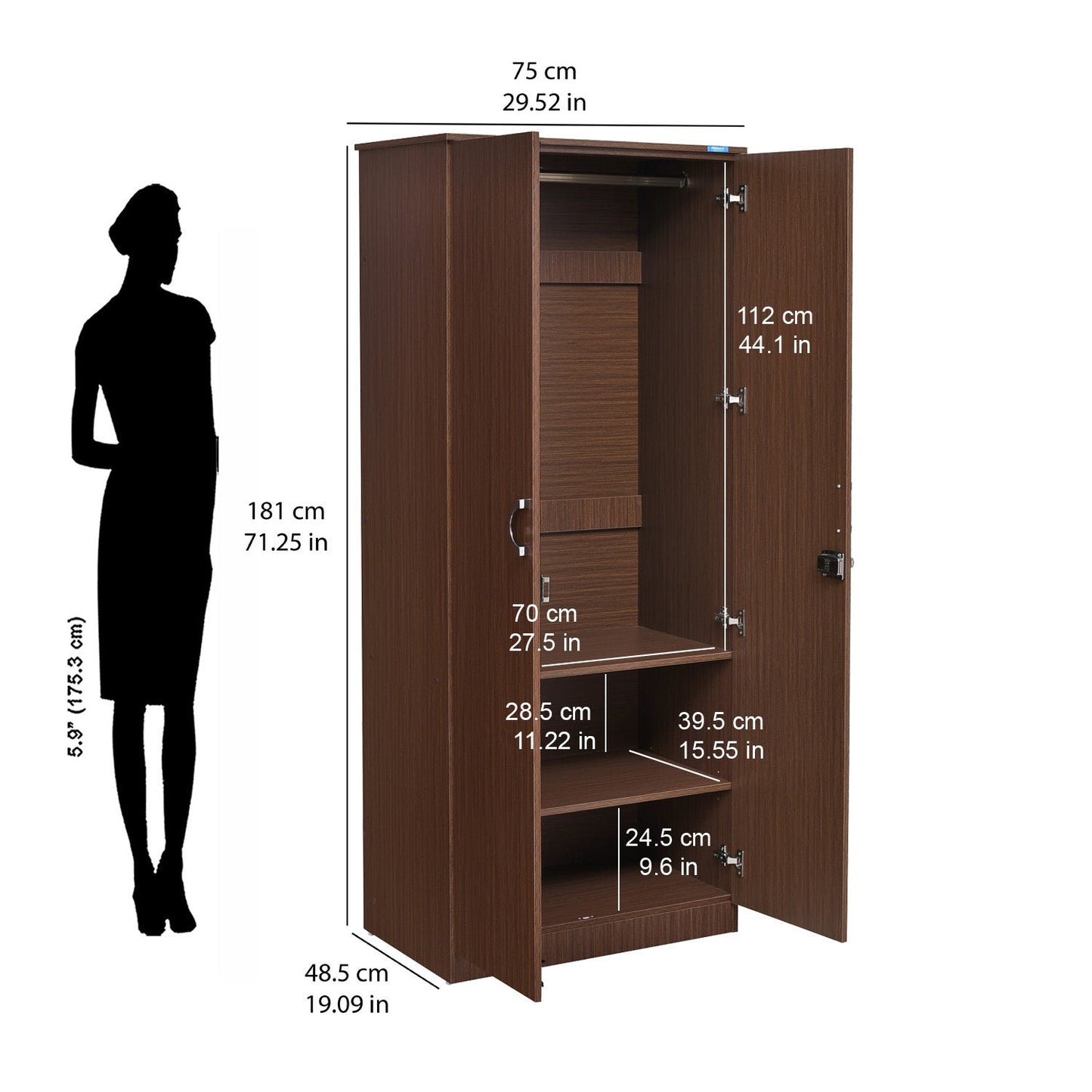 Nilkamal Massif 2 Door Wardrobe (Legno Oak)
