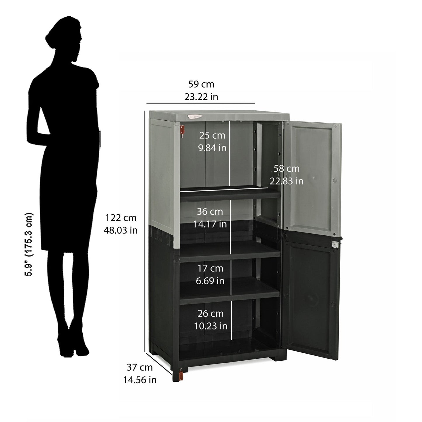 Nilkamal Freedom Mini Medium (FMM Duet) Plastic Storage Cabinet (Haze Grey/Charcoal Grey)