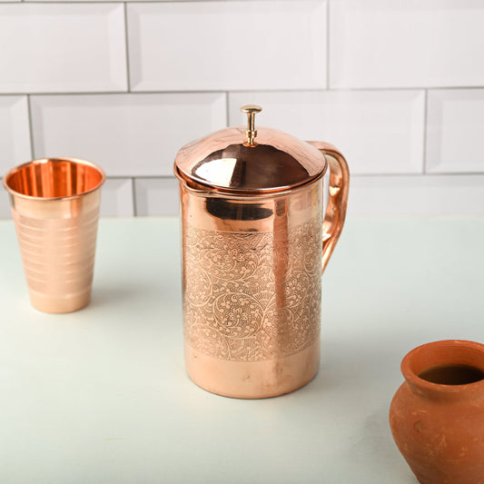 Copper Water Jug with Lid – Traditional Indian Drinkware (8.8 Inch)