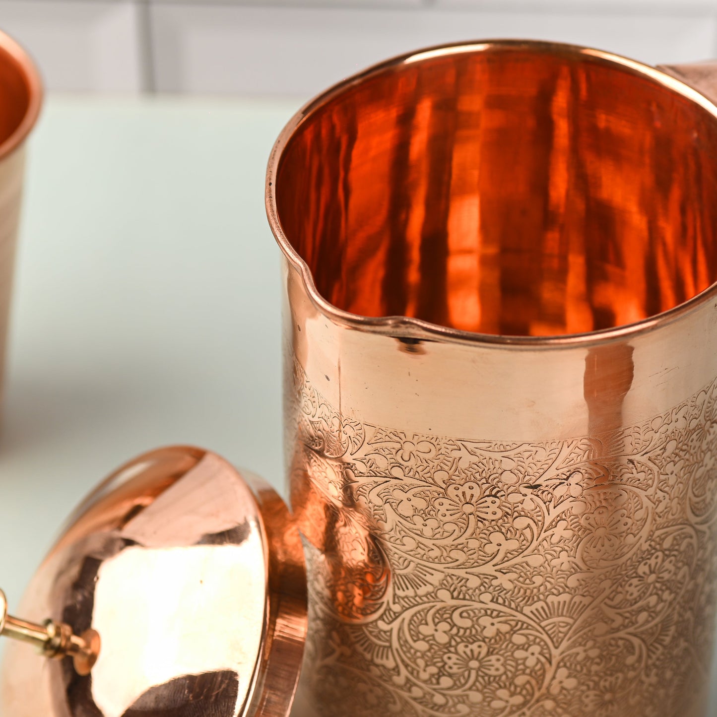 Copper Water Jug with Lid – Traditional Indian Drinkware (8.8 Inch)