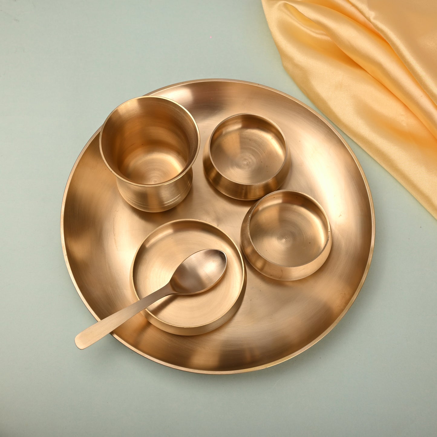 Brass Matt Thali/Dinner Set – Traditional Indian Brassware (1.48 Kg)