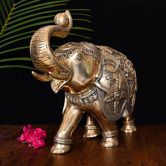 Brass Royal Elephant Statue Home Accent (15 Inch)