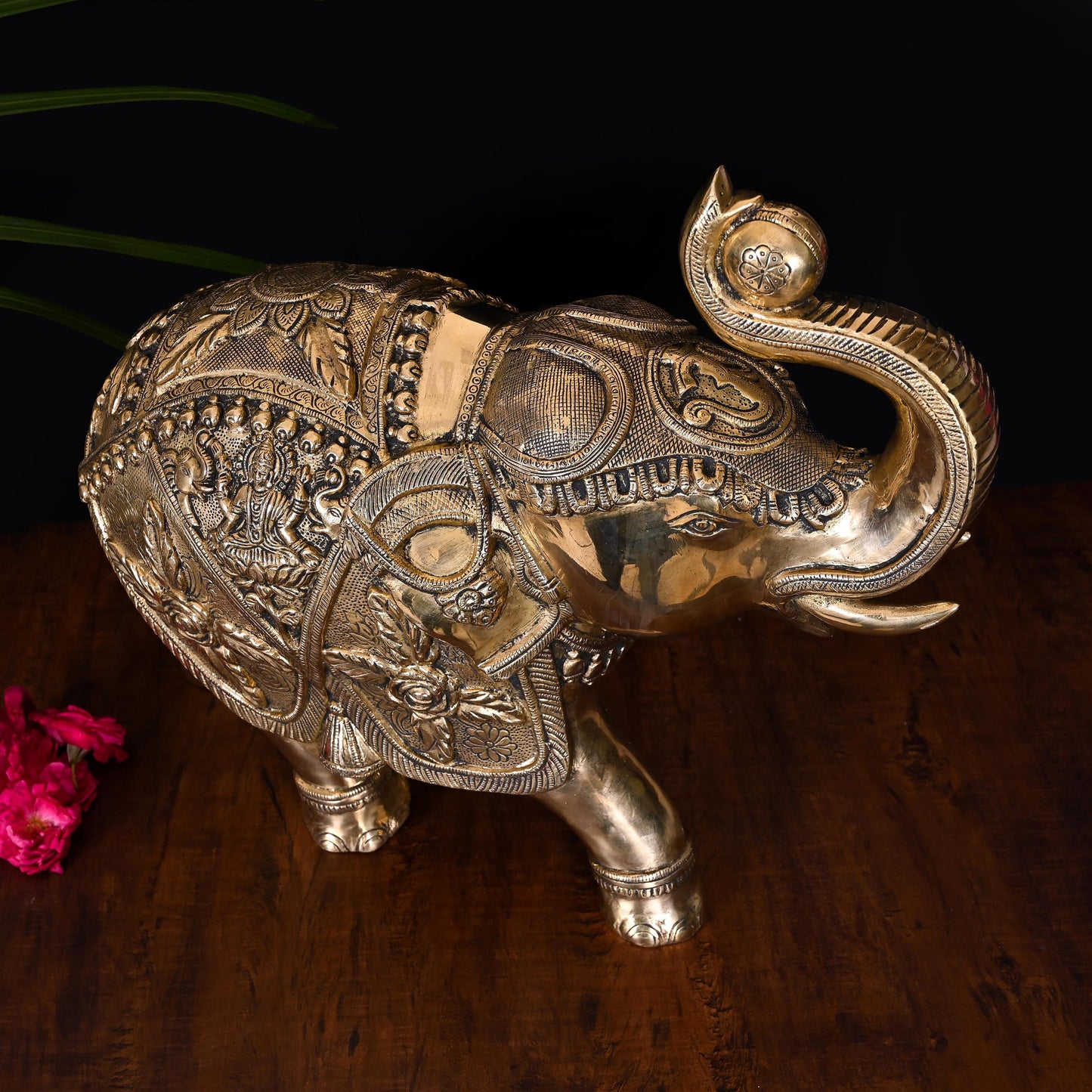 Brass Royal Elephant Statue Home Accent (15 Inch)
