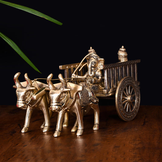 Brass Ganesha Double Bullock Cart (5.8 Inch)