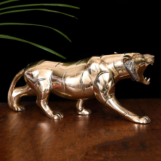 Majestic Brass Roaring Tiger Statue – Symbol of Strength & Power (7.5-Inch)