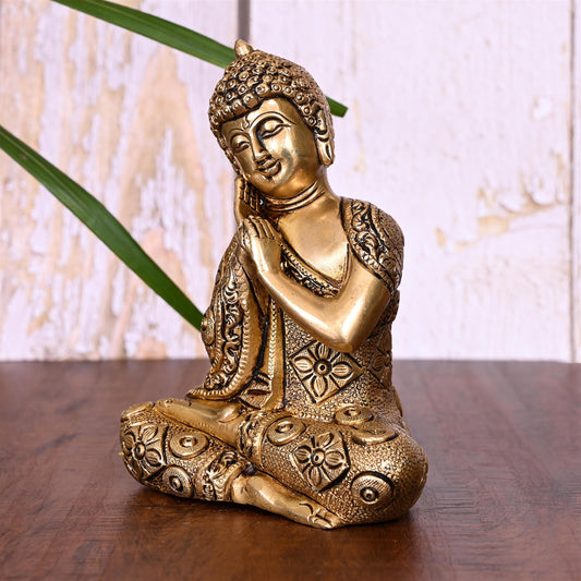 Brass Thinking Buddha Statue (6 Inch)