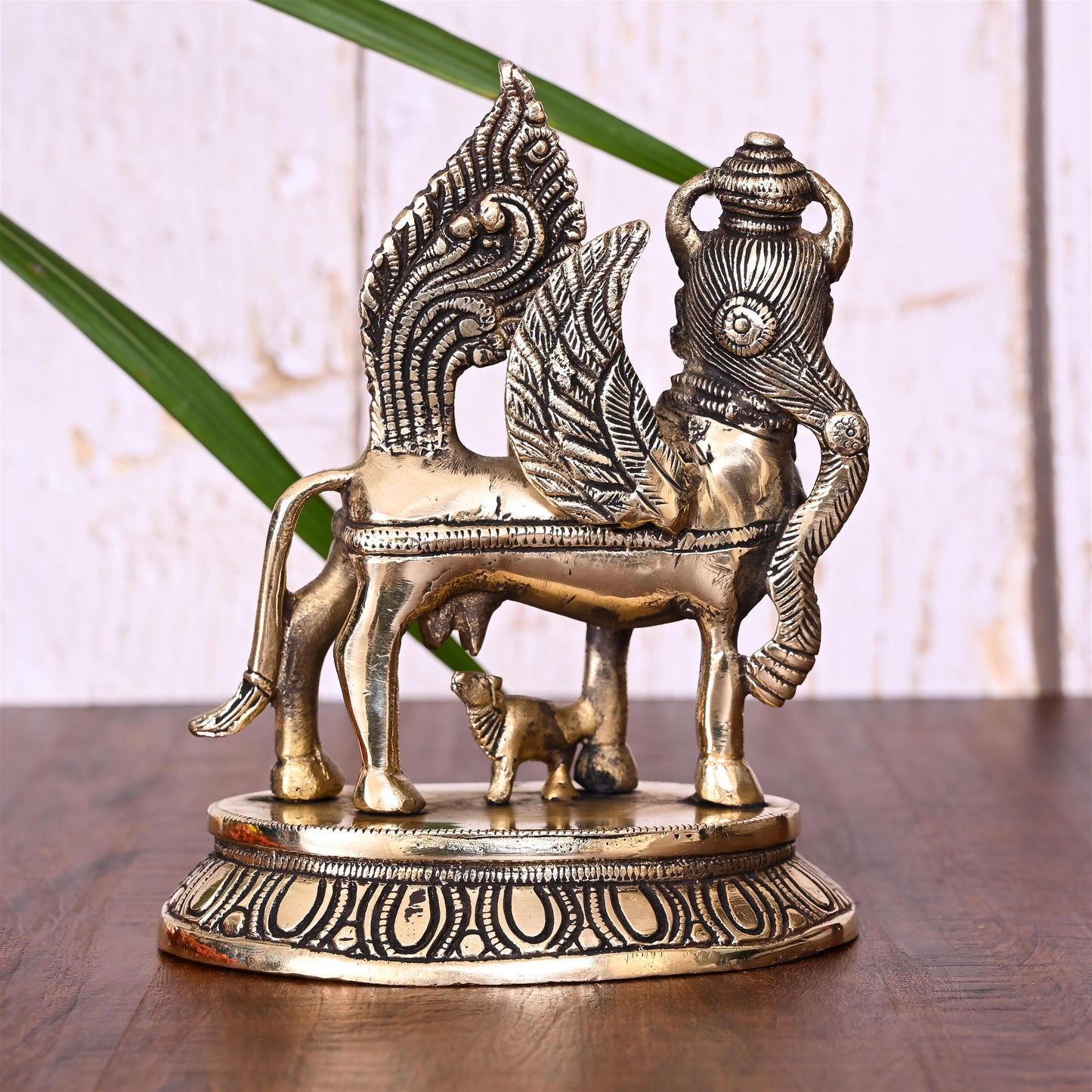 Brass Kamdhenu Cow With Calf Idol