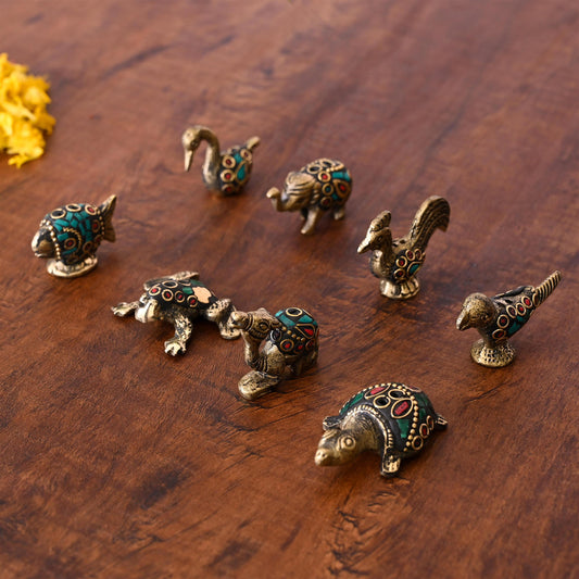 Brass Stone Work Animal Figurine Incense Holder Set