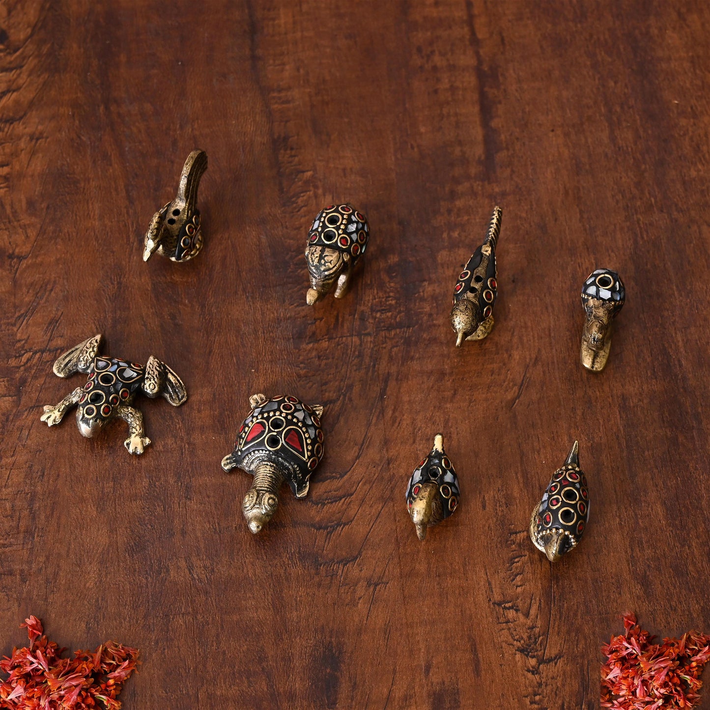 Brass Stone Work Animal Figurine Incense Holder Set