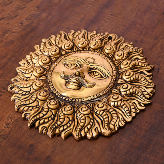 Brass Superfine Sun Face Wall Hanging (11 Inch)