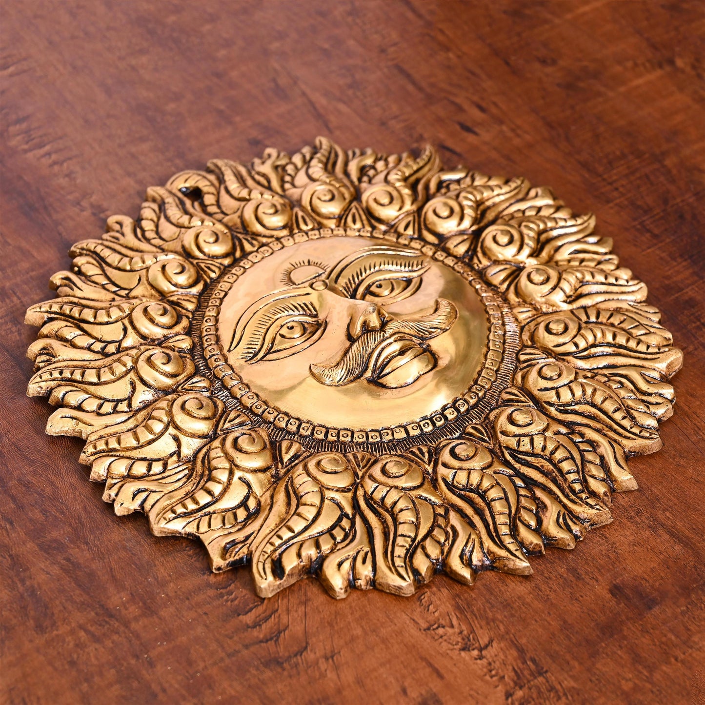 Brass Superfine Sun Face Wall Hanging (11 Inch)