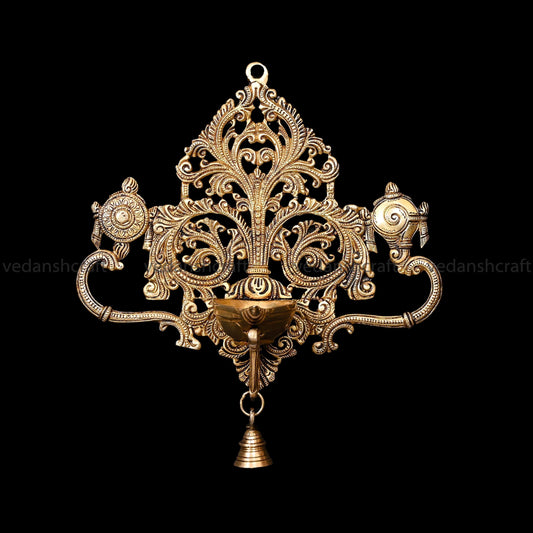 Brass Shankh Chakra Wall Hanging Diya (11 Inch)