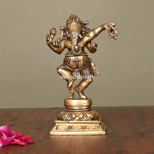 Brass Superfine Dancing Ganesha Idol (6.2 Inch)