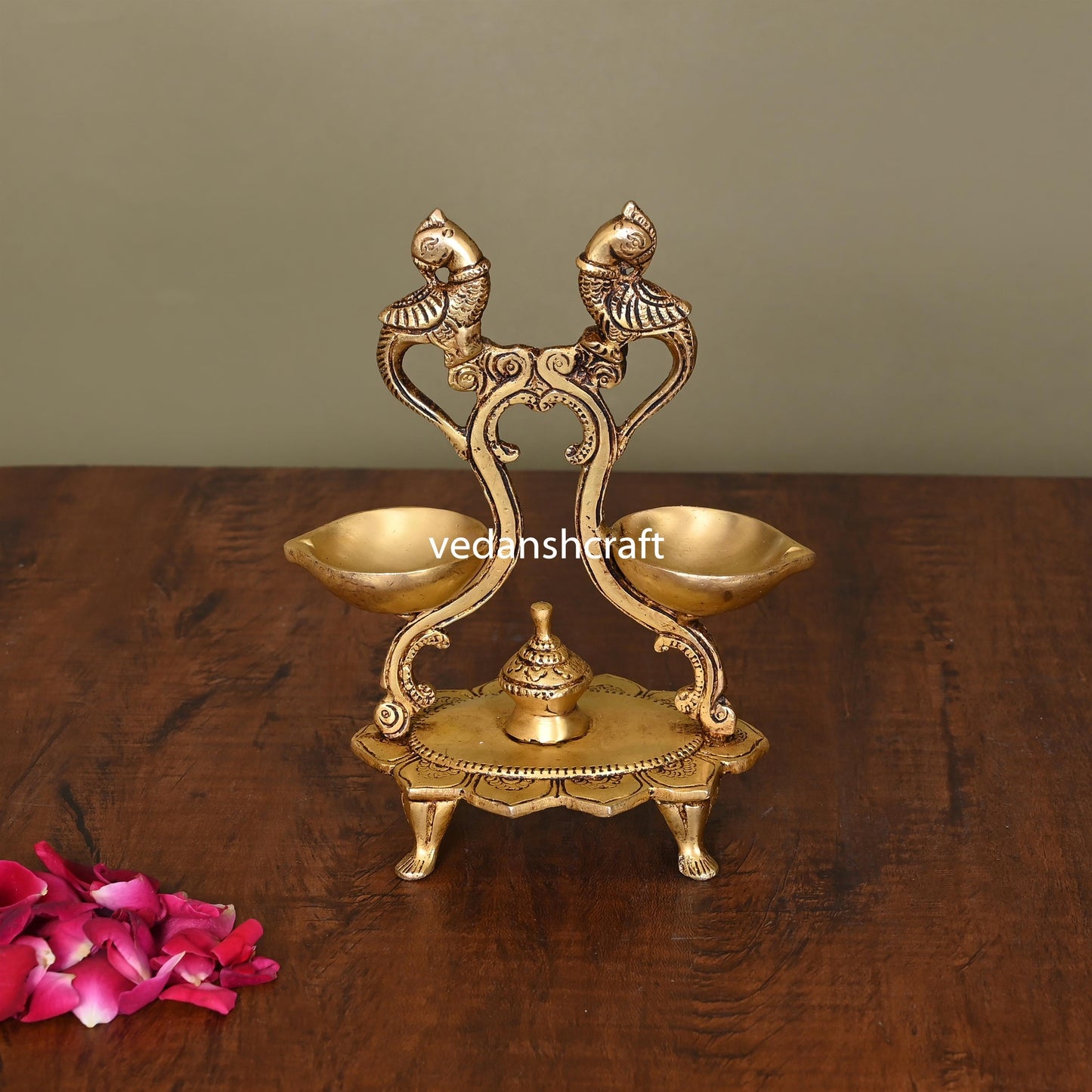 Brass Ethnic Peacock Diya Stand (6.8 Inch)
