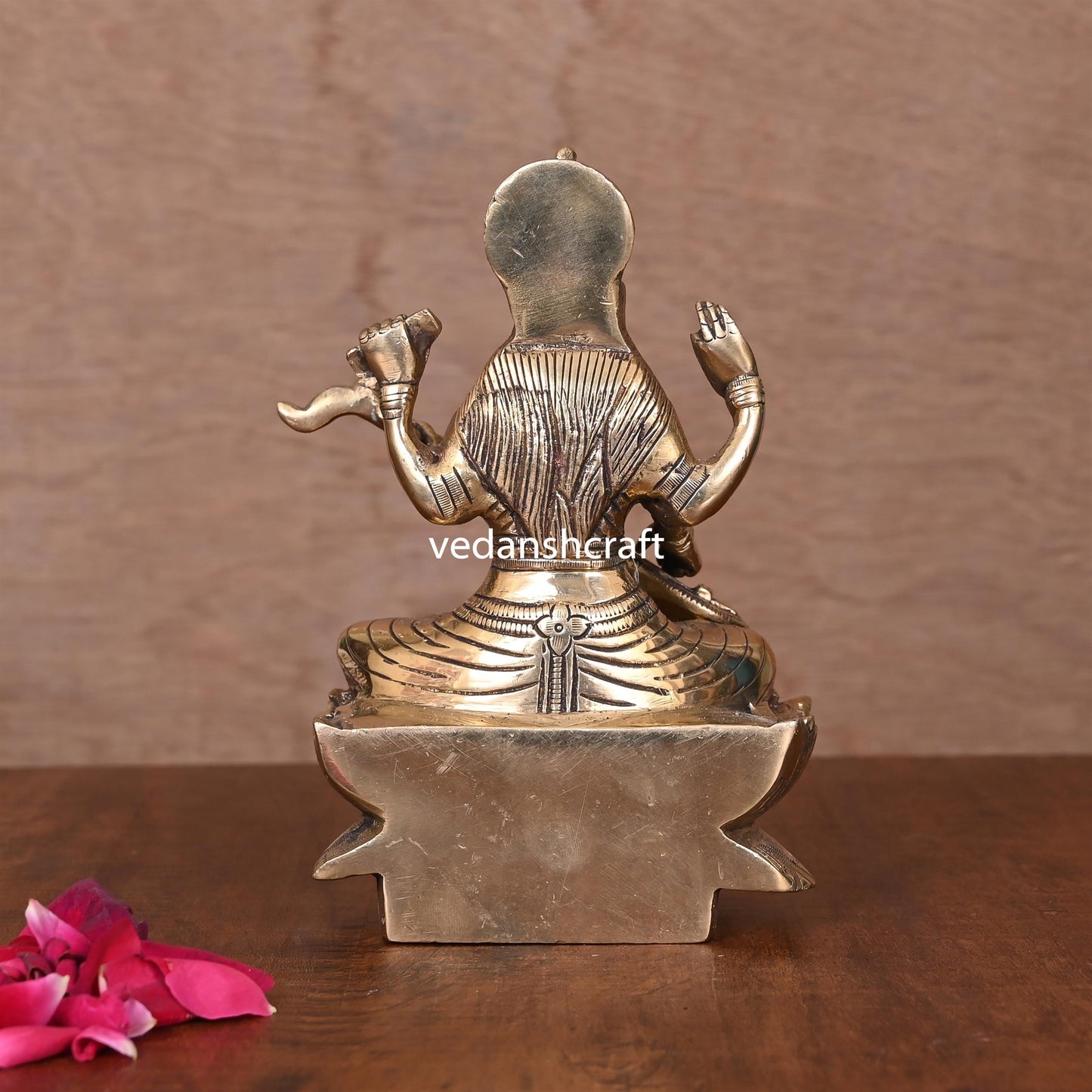 Brass Goddess Saraswati On Lotus (6.8")