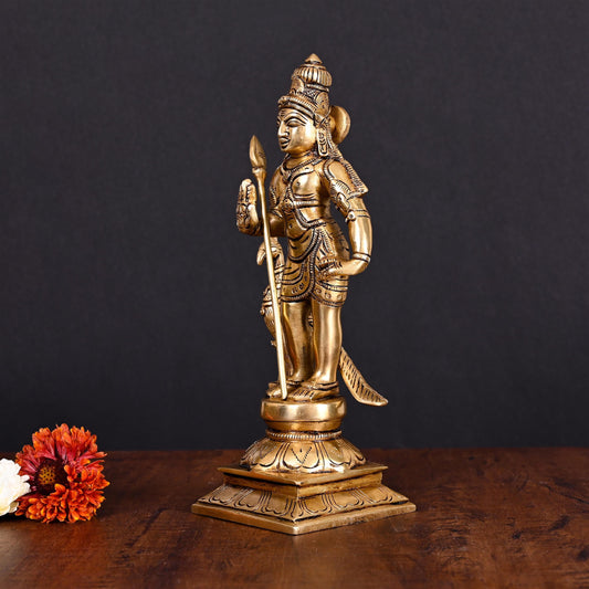 Brass Superfine Lord Murugan/Kartikeya Standing Idol (10 Inch)