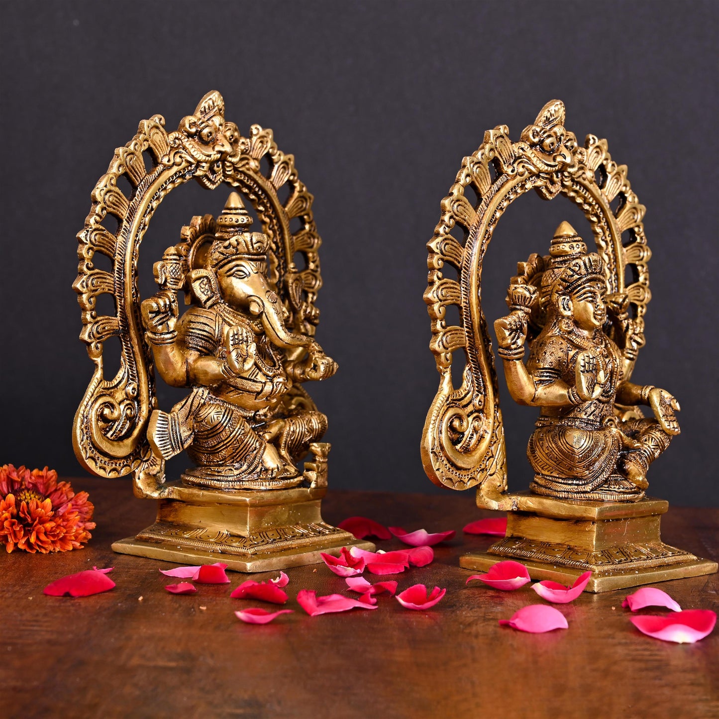 Brass Superfine Ganesha And Lakshmi On Throne Idol (8 Inch)