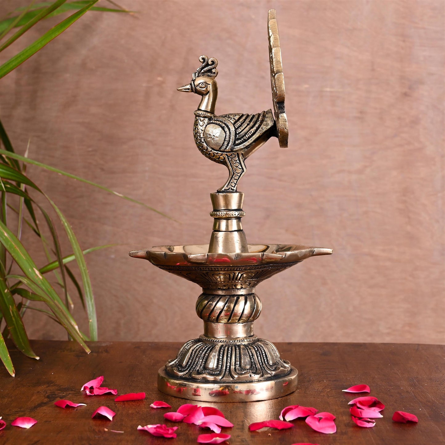 Brass Majestic Peacock Diya/Lamp (11 Inch)