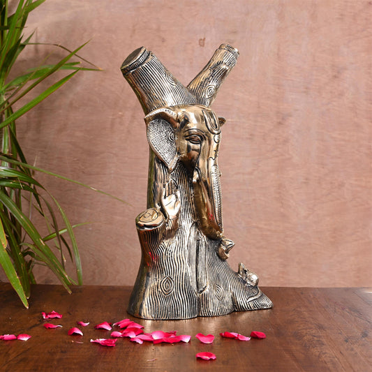 Brass Blessing Ganesha Face Modern Accent (13 Inch)