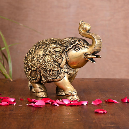 Brass Royal Elephant Statue Home Accent (5.5 Inch)