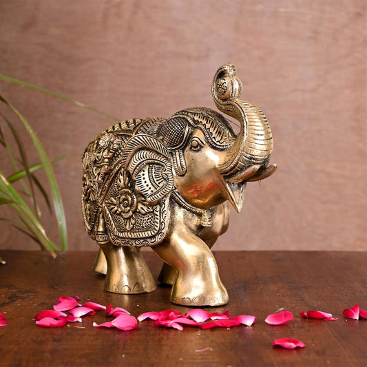 Brass Royal Elephant Statue Home Accent (6.5 Inch)