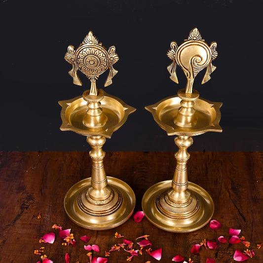 Brass Shankh Chakra Diya Set (13 Inch)
