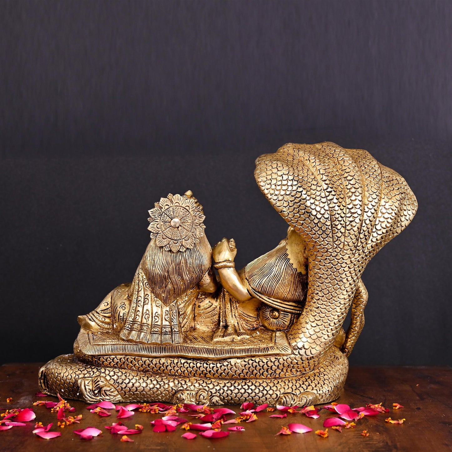 Brass Vishnu Lakshmi On Sheshnag Idol (9.5 Inch)