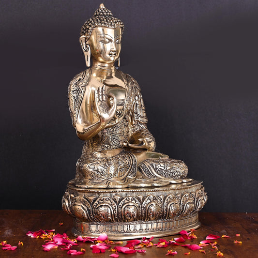 Brass Handcarved Blessing Buddha Home Decor (14.5 Inch)